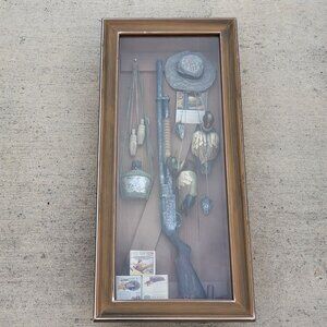 Vintage Decorative Shadow Box Western Hunting Theme Shotgun Canteen Duck Decoys